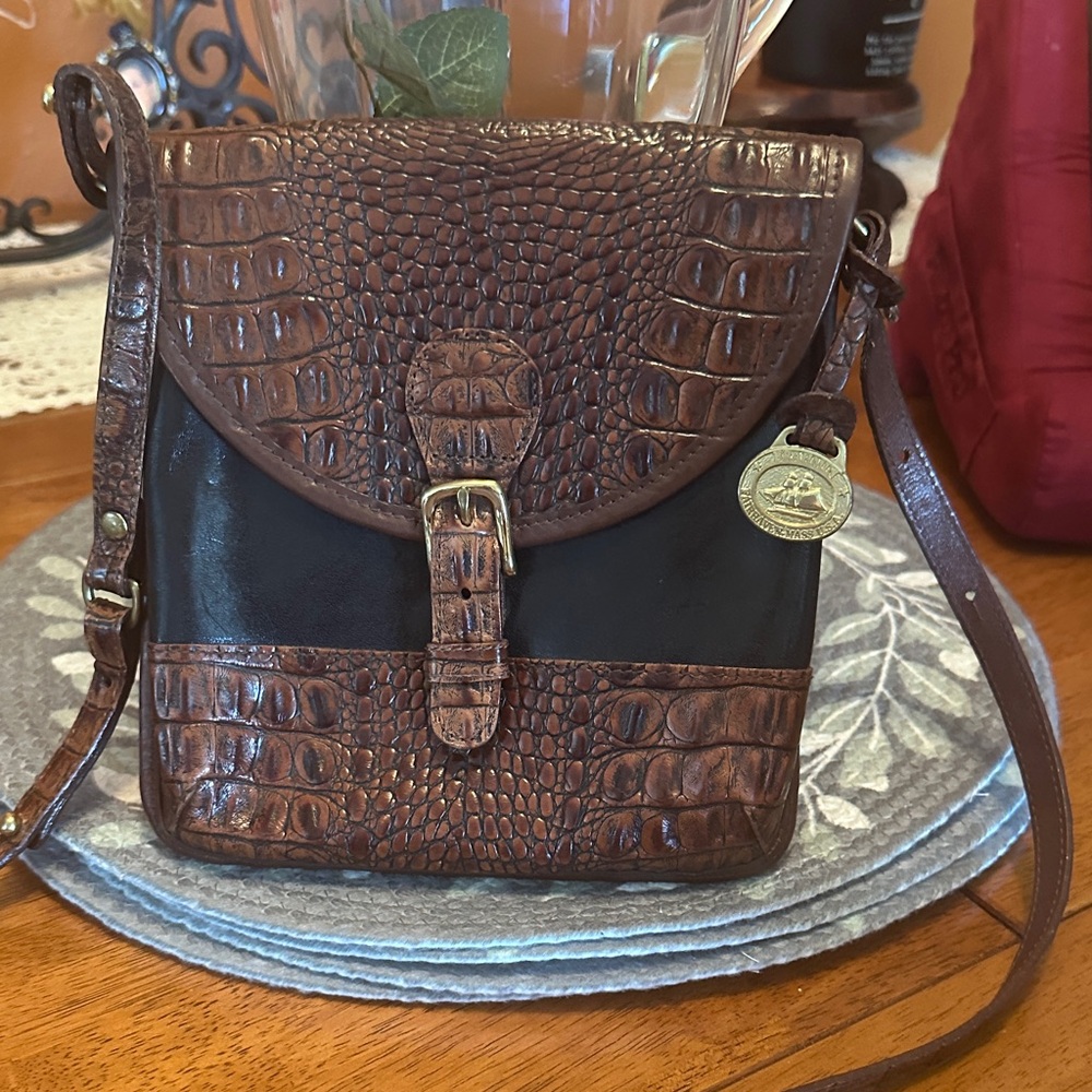 Brown and Black Croc-Embossed Crossbody Bag